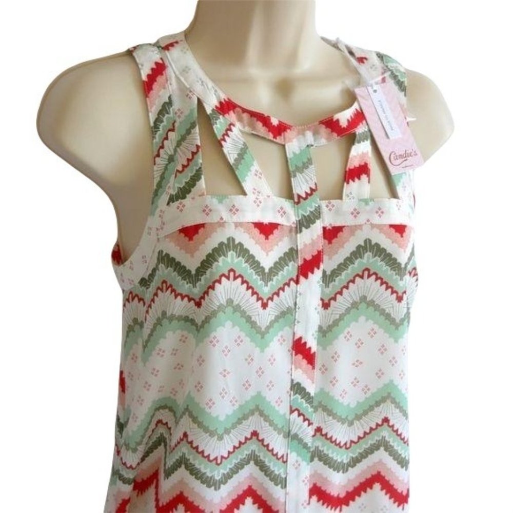 4/$25 Candies Top Sleeveless Chevron Blouse Shell Cage Front Cutout Women Sz XS